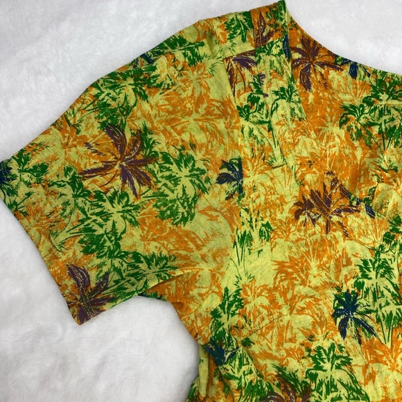 Wayward Fancies Eshakti Dress Large 14 Green Orange Palm Tree Lined Tiered - Picture 6 of 7